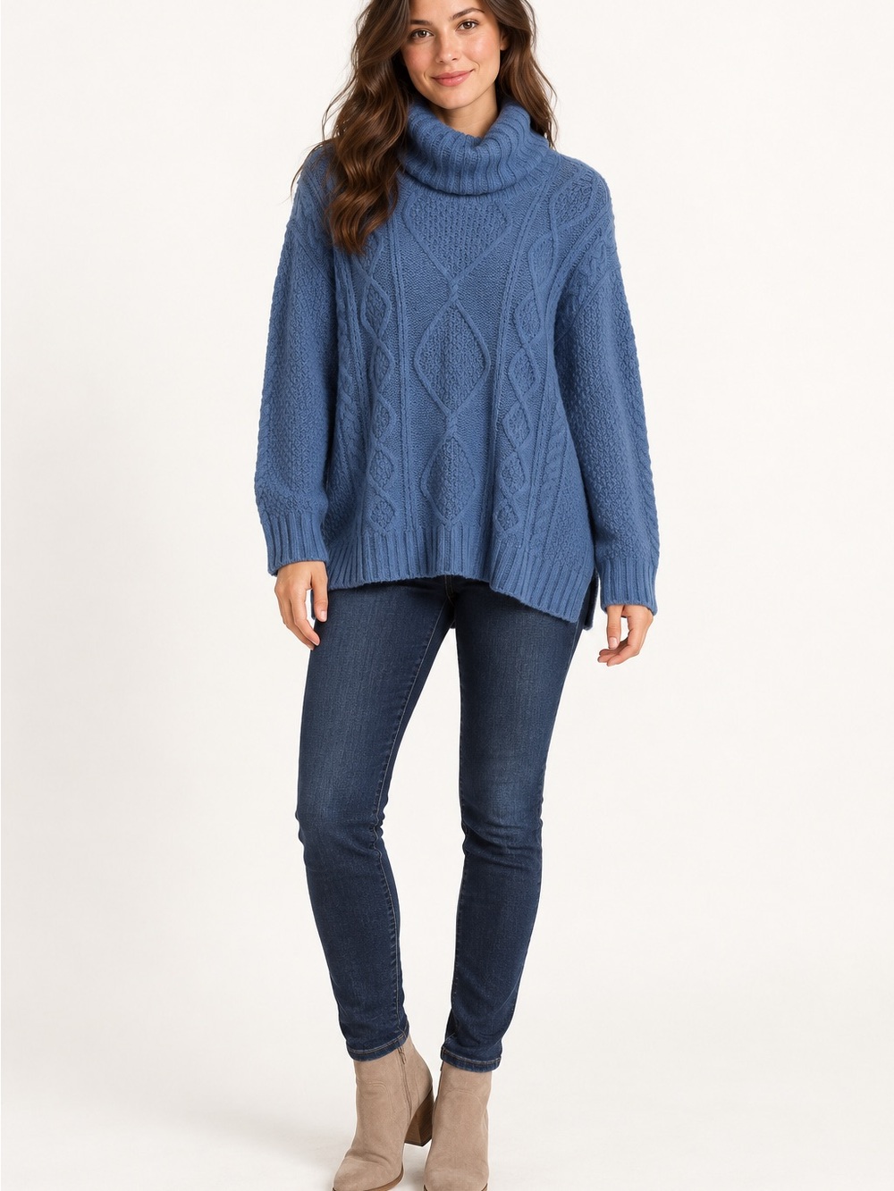 aerie Oversized Dusty Blue Cable Knit Turtleneck Sweater SZ Small